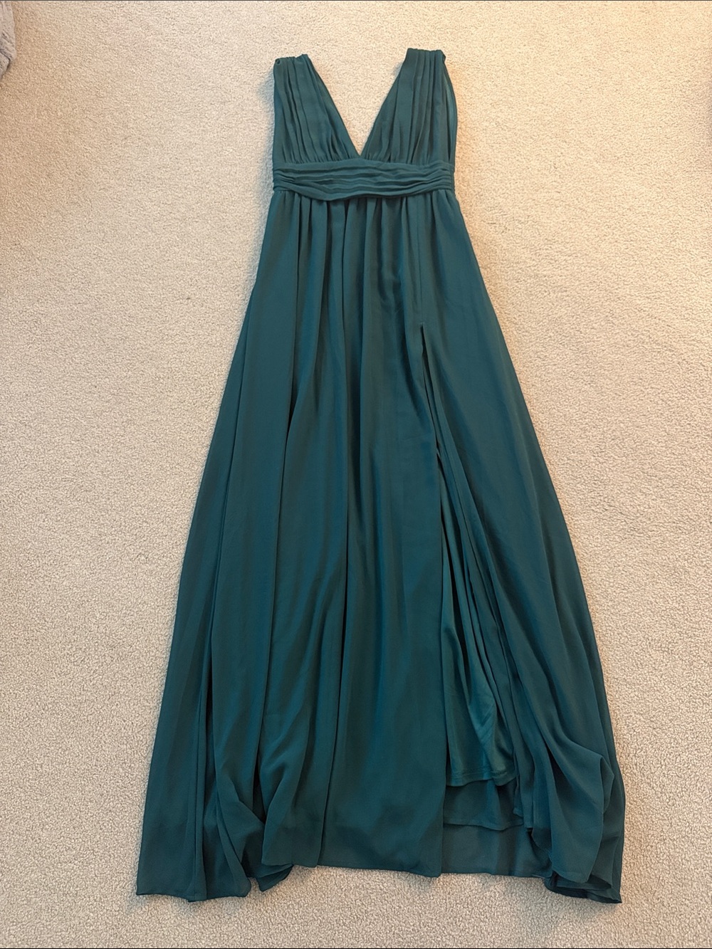 Deep Green V-Neck Chiffon Maxi Dress - Elegant Evening Gown